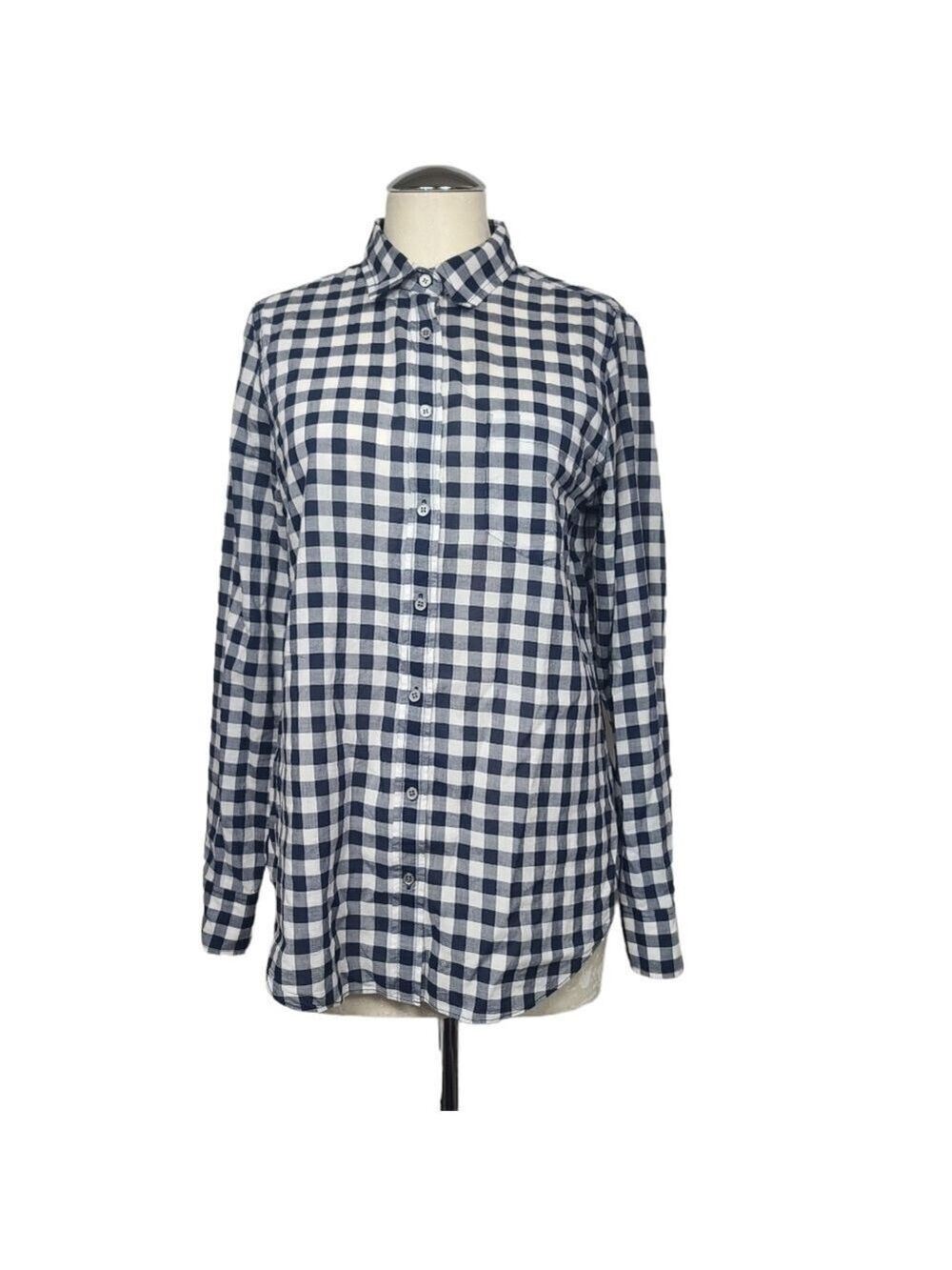 J. Crew Factory Boy Fit Gingham Blue White Button Down Long Sleeves Shirt M